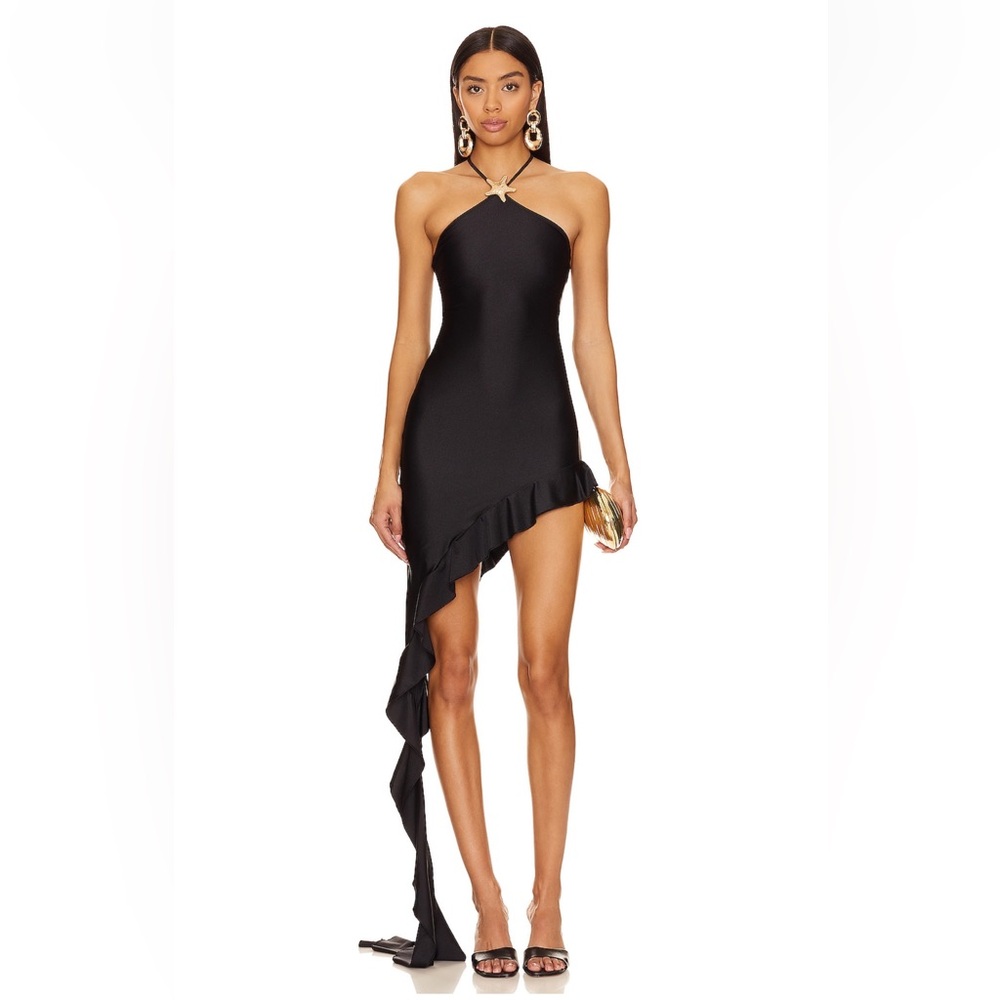 Shani Shemer Black Starfish Halter Mini Dress